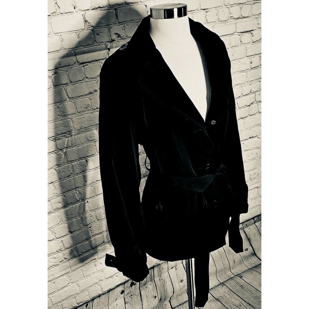 Black Esprit Trench Style Coat With Removable Belt L